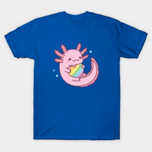 Cute Axolotl Hugging Rainbow Heart T-Shirt